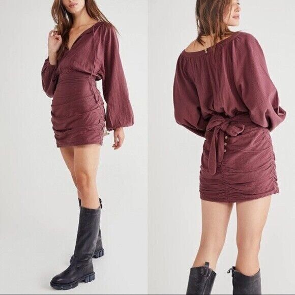 NEW FREE PEOPLE ENDLESS SUMMER Sz XS THE ONLY ONE RUCHED TIE BACK MINI DRESS - Picture 2 of 3